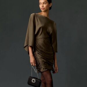 By Anthropologie Satin Ruched Mini Dress